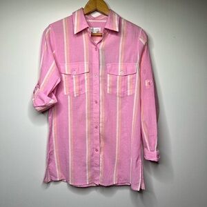 NWT D & Co Womens 100% Cotton Button Up Long Sleeve Blouse Top‎ Size XS